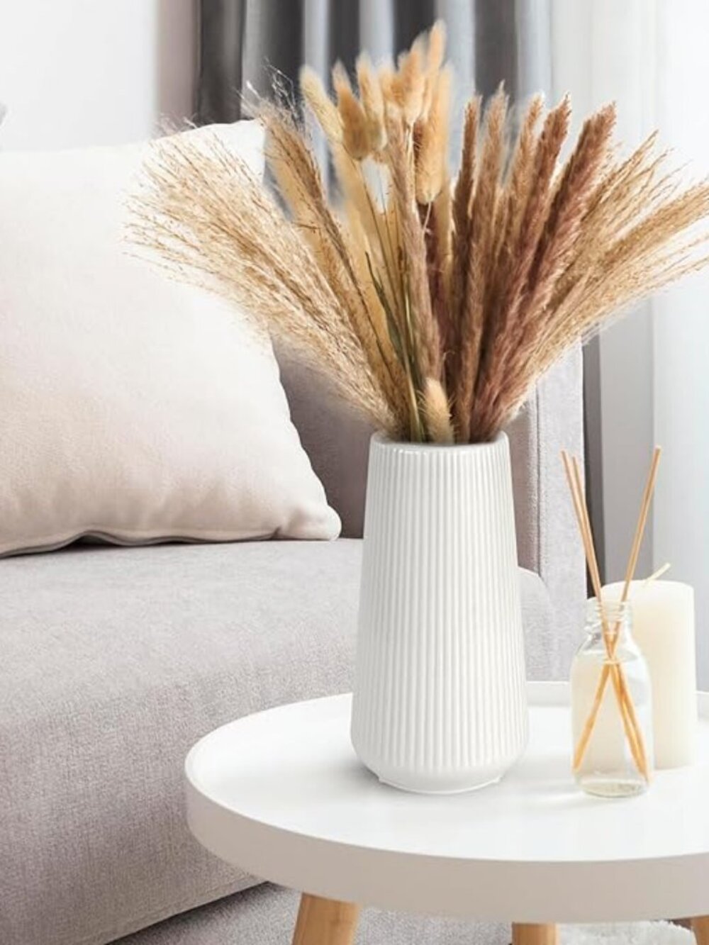 GUKJOB White Ceramic Vase for Pampas Grass Farmhouse Home Table Decor